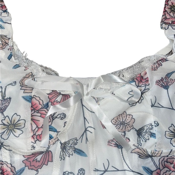 cap sleeve lace trim bow accent floral print corset top - Picture 6 of 8